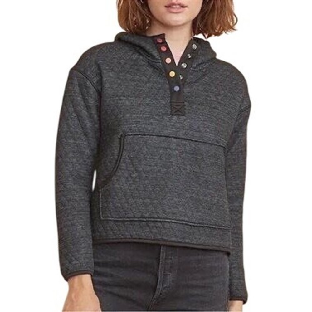 Marine Layer Corbet Quilted Hoodie Rainbow Charcoal Grey Pullover Size M